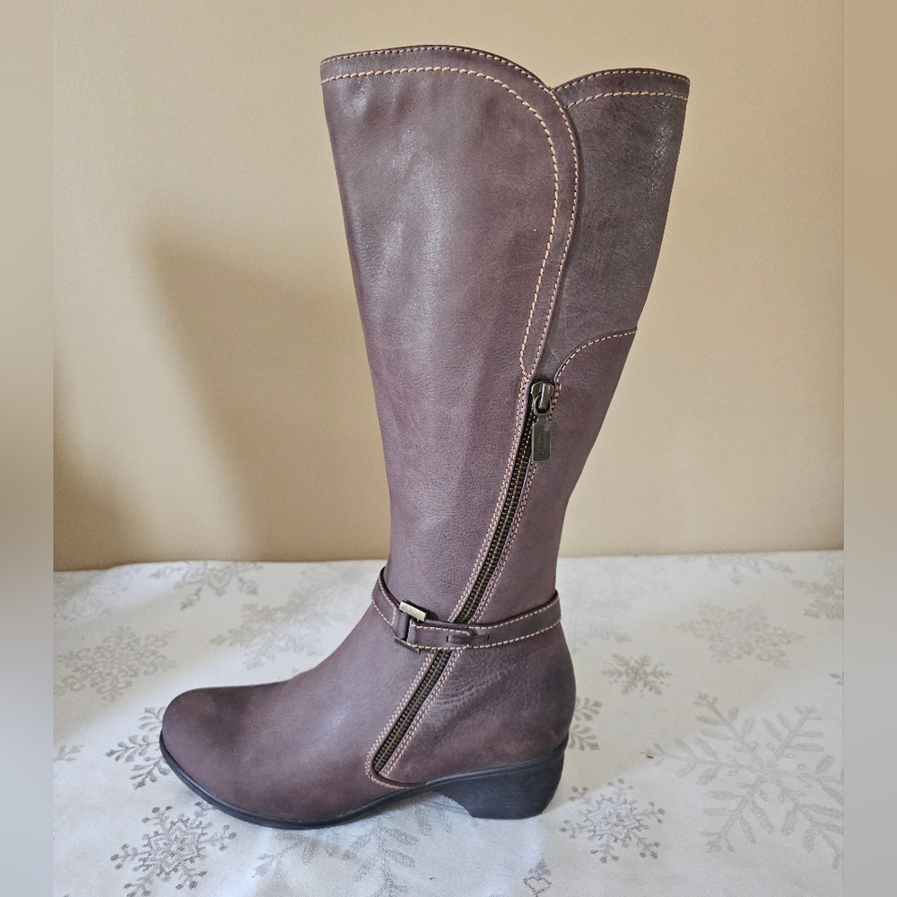 Blondo Boots Womens  Brown Buckskin Leather Heeled Waterproof Tall Boots SZ 7.5M